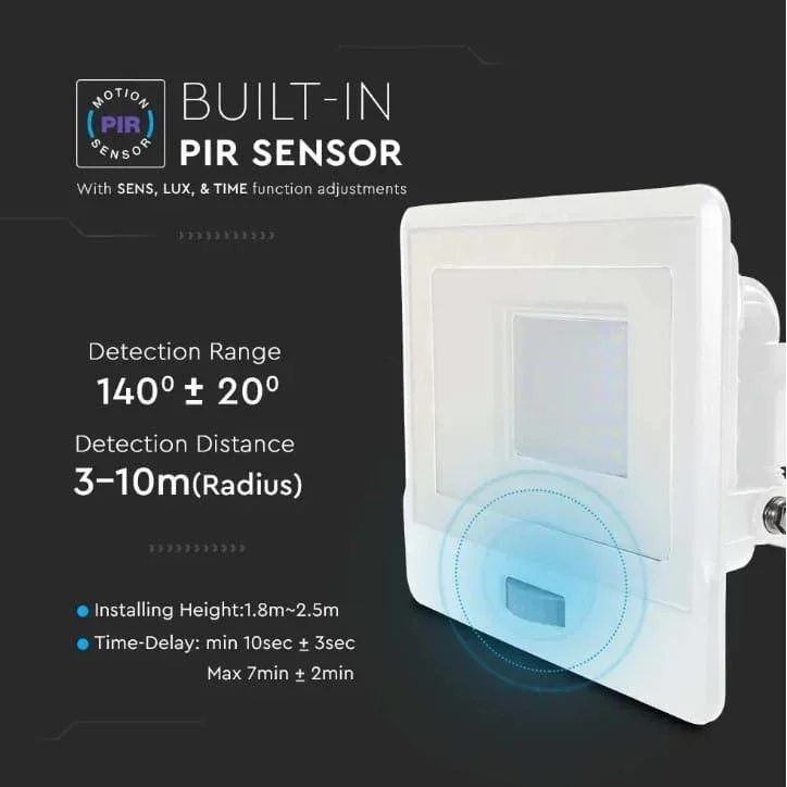 VT-138S LED-Flutlicht mit Sensor - 30 W - 2340 Lm - 6500K - Weiß - 6