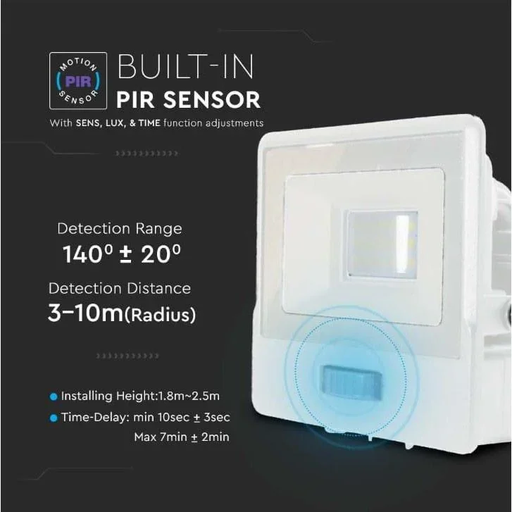 VT-118S LED-Flutlicht mit Sensor - 10 W - 735 Lm - 6500K - Weiß - 5