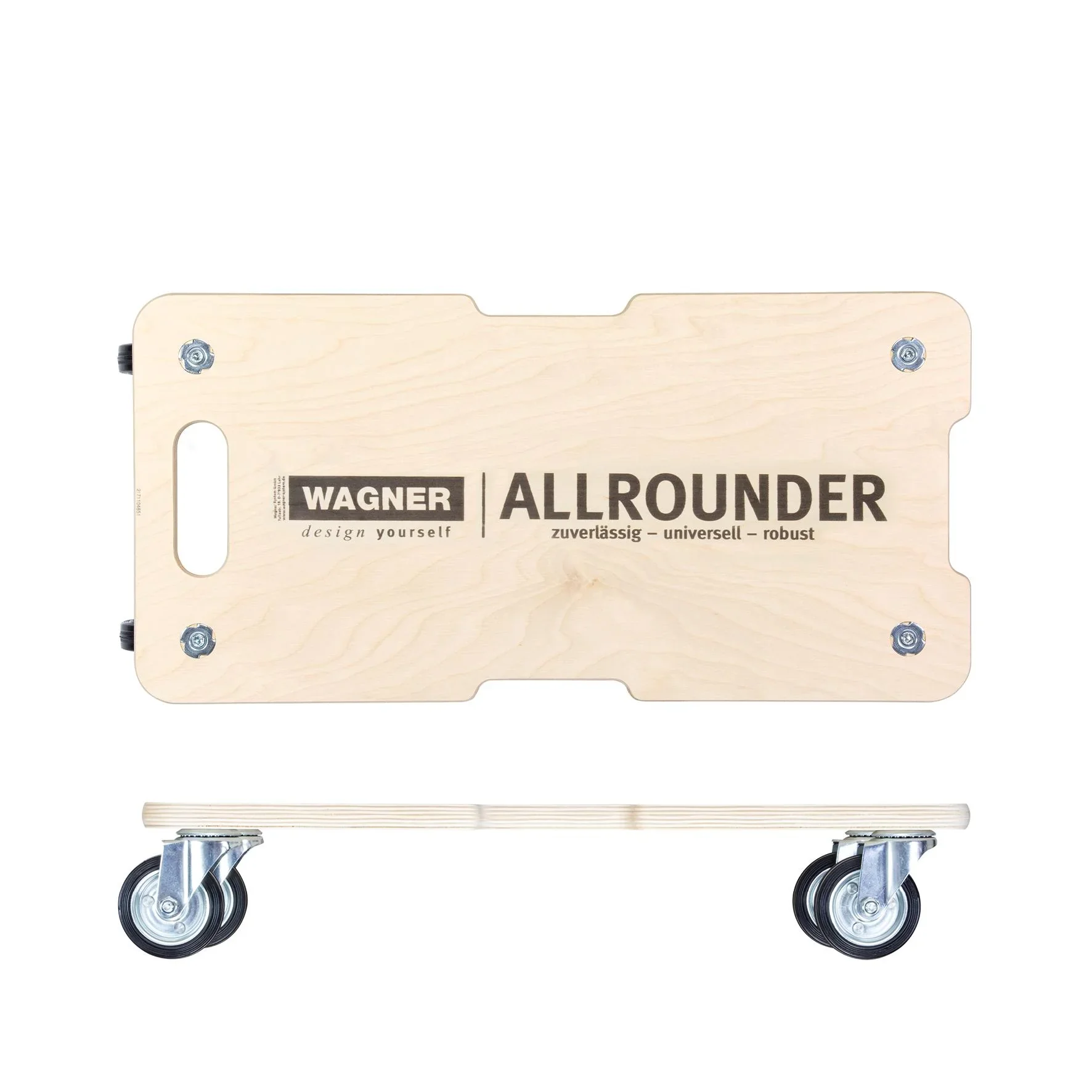 Transporthilfe MM 1327, 59 x 29 x 12 cm, harte Rollen Ø 75 mm, Rollenlager, Multiplex Birke FSC®, Tragkraft 300 kg - 3