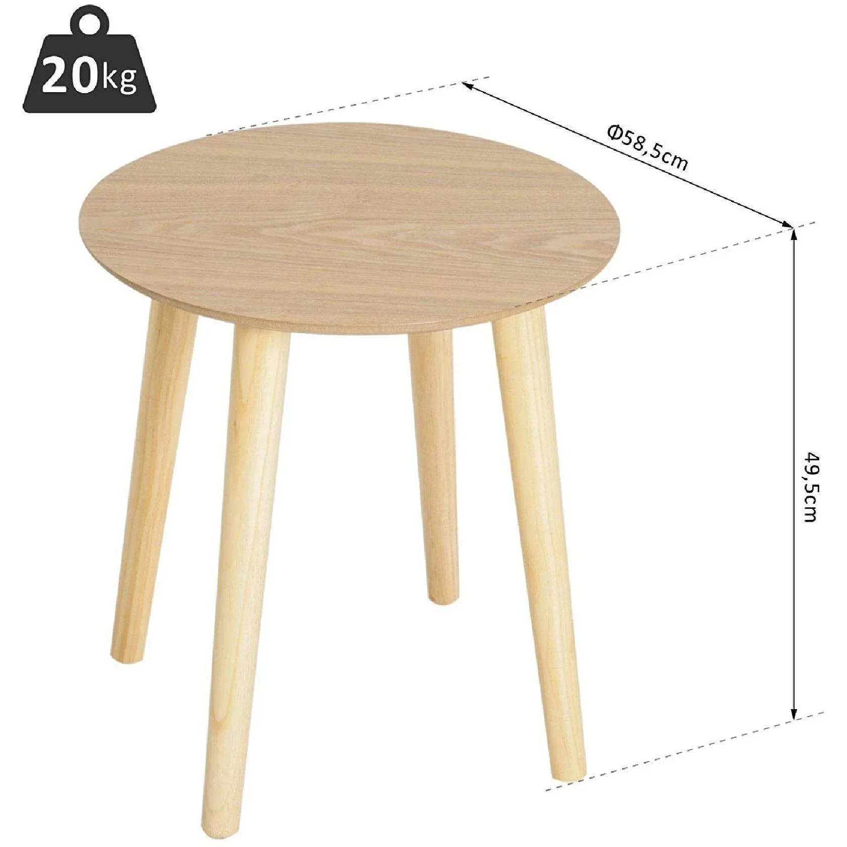 Beistelltisch Couchtisch Wohnzimmertisch rund aus MDF-Holz+Kiefer natur ?38,5 x 41,5 cm - 5