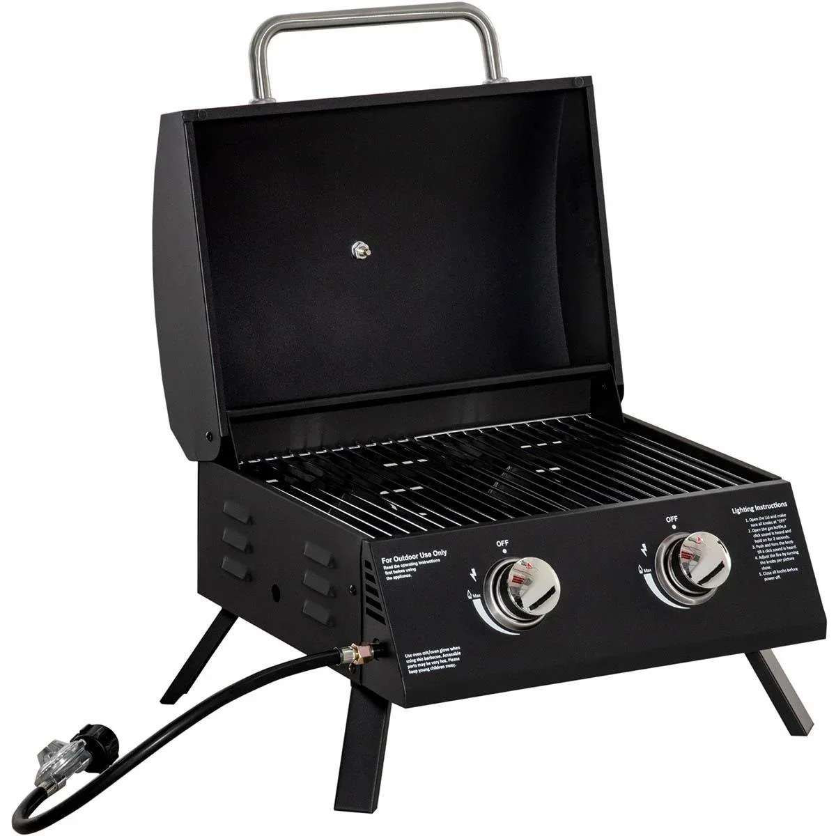 Mobiler Gasgrill - 2 Brenner - Schwarz - 55 x 46,5 x 41 cm - 2