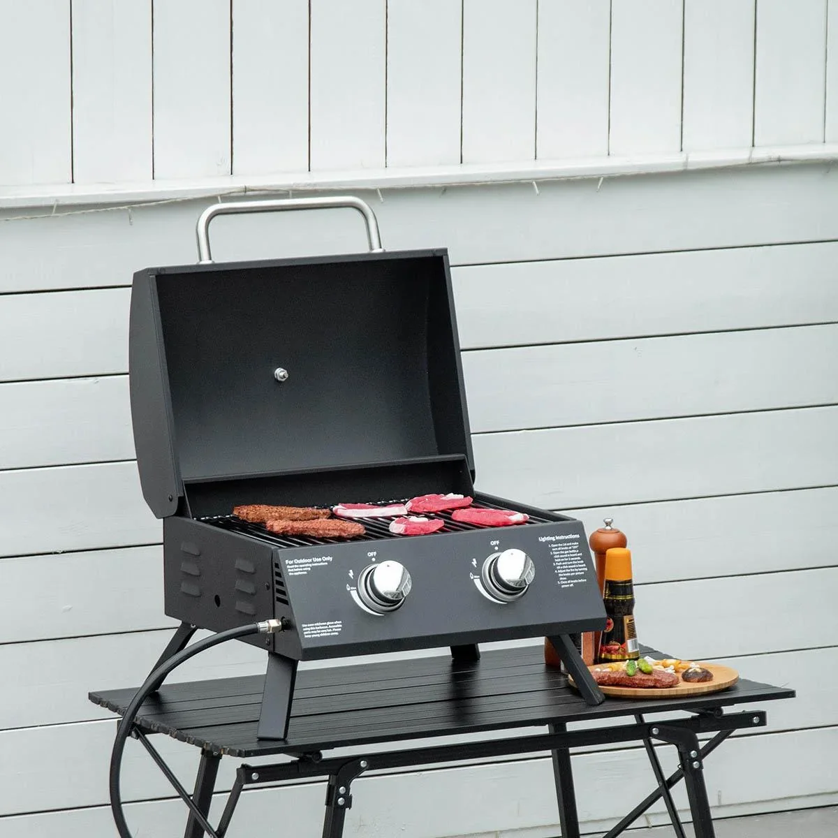 Mobiler Gasgrill - 2 Brenner - Schwarz - 55 x 46,5 x 41 cm - 3