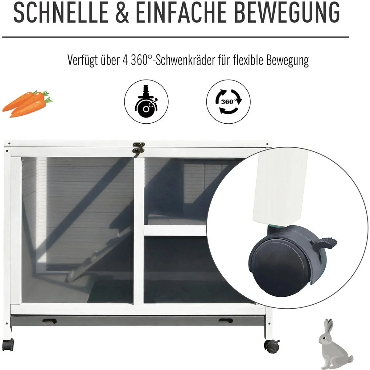 Kaninchenstall mit Rollen natur - 6