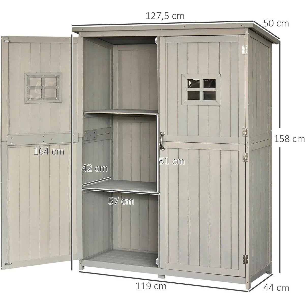 Geräteschuppen Gerätehaus Geräteschrank Pultdach Garten Holz Grau 127,5x50x164cm - 1