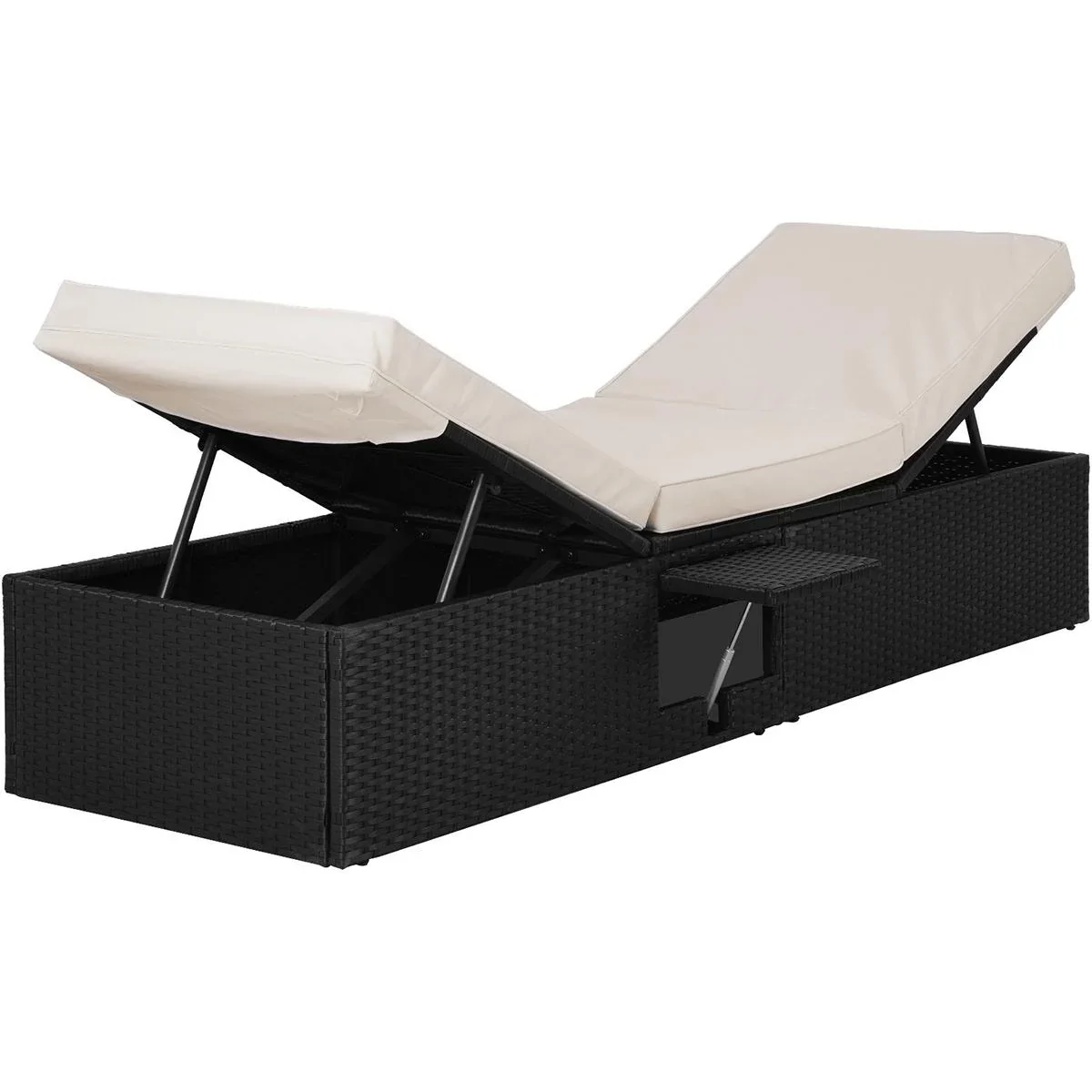 Liege aus Polyrattan schwarz/cremeweiß 195 x 60 x 33cm - 1
