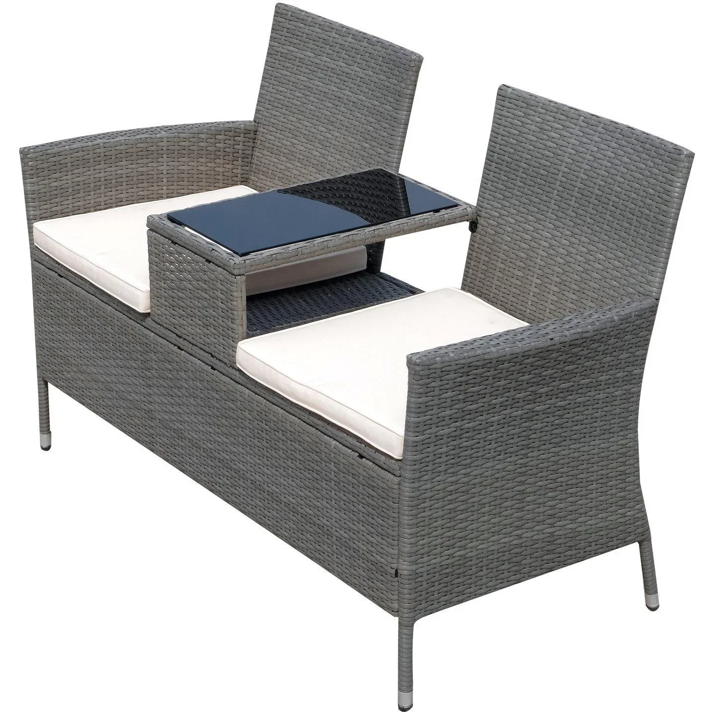 Polyrattan Gartenbank Gartensofa mit Tisch 2-Sitzer Stahl - 1