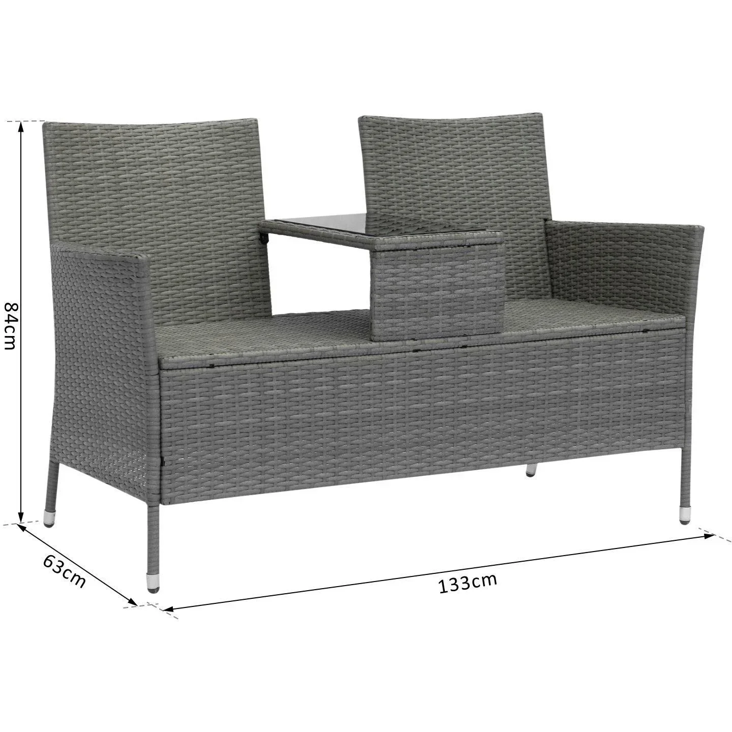 Polyrattan Gartenbank Gartensofa mit Tisch 2-Sitzer Stahl - 3