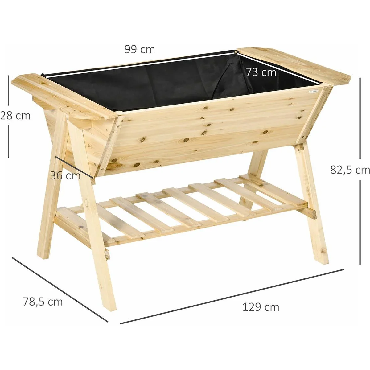 Hochbeet Pflanzkasten Blumenkasten Blumentopf mit Abflusslöchern Vliesstoff Tannenholz Natur 129 x 78,5 x 82,5 cm - 0
