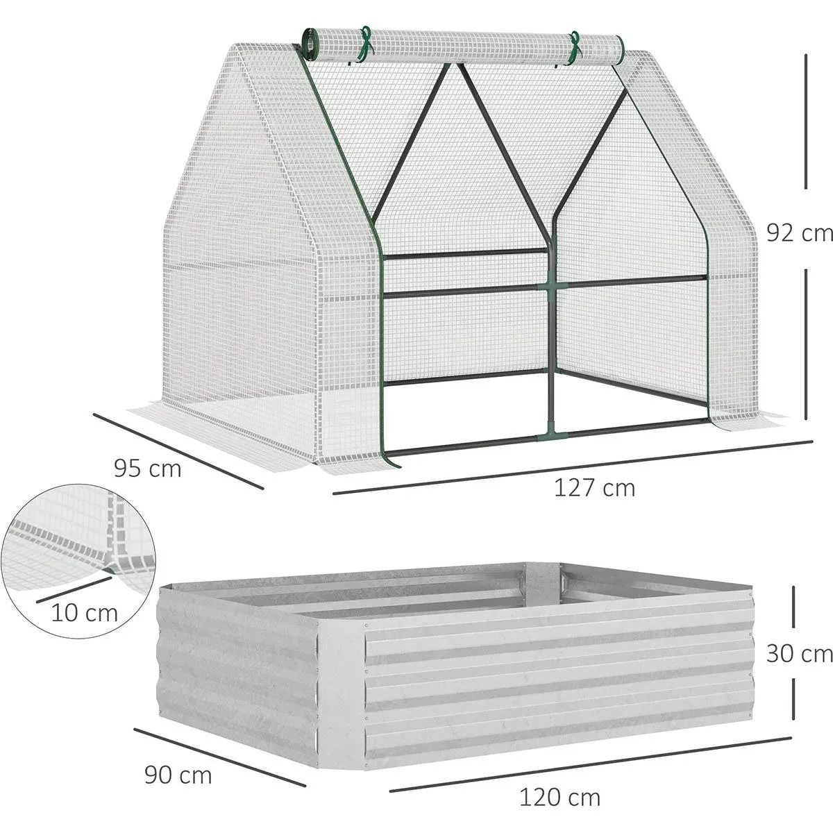 Foliengewächshaus Frühbeet mit Tür zum Aufrollen Gewächshaus Treibhaus Tomatenhaus 127 x 95 x 92 cm Weiß - 3