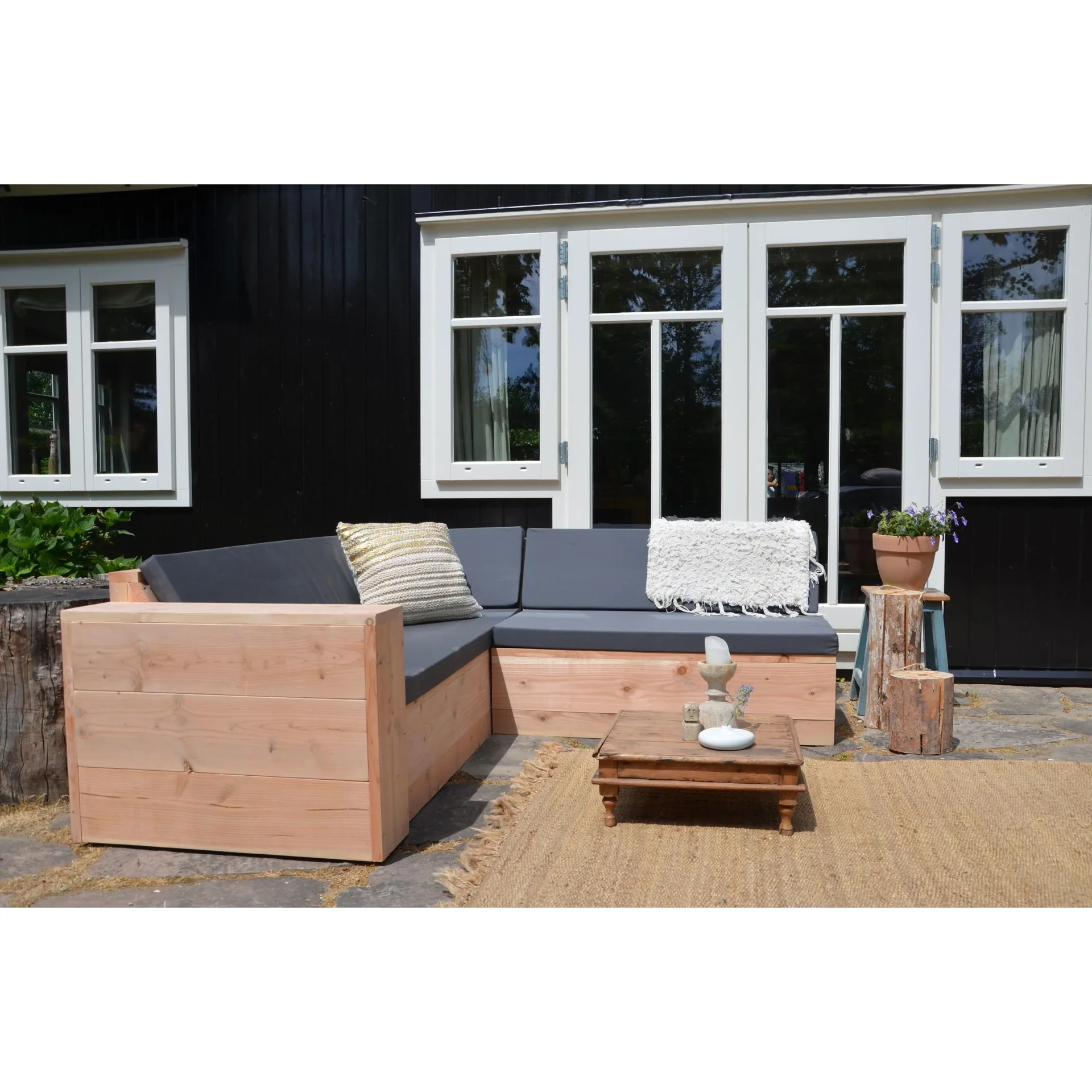 Lounge-Set aus robustem Douglas-Holz-Ecksofa 200/200 cm - 0