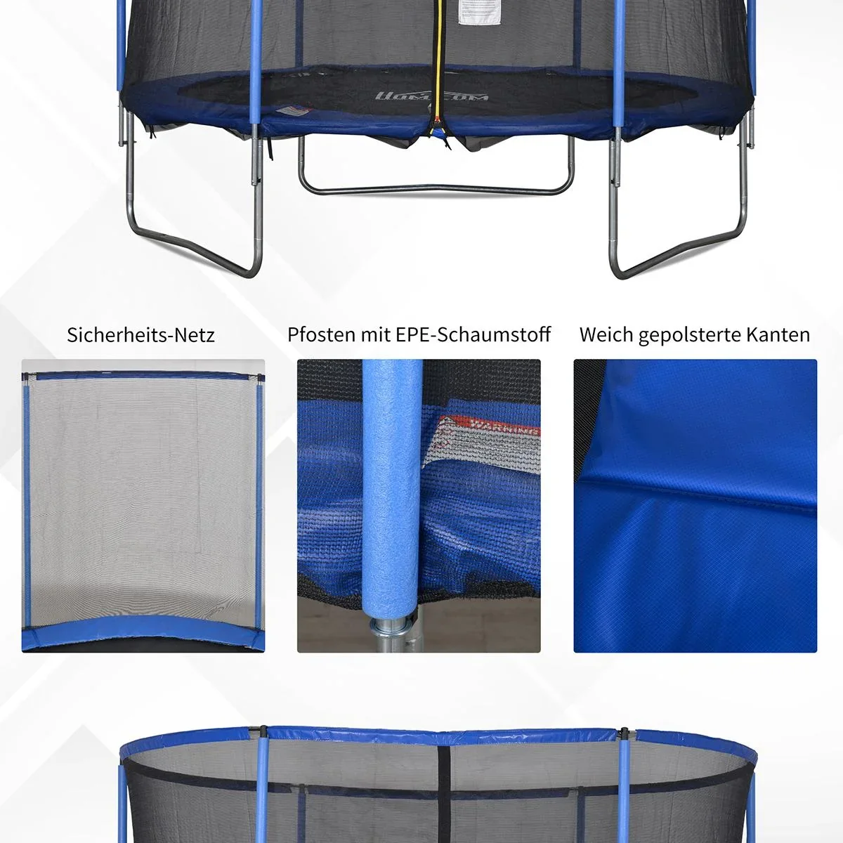Trampolin mit Sicherheitsnetz blau, schwarz - 1
