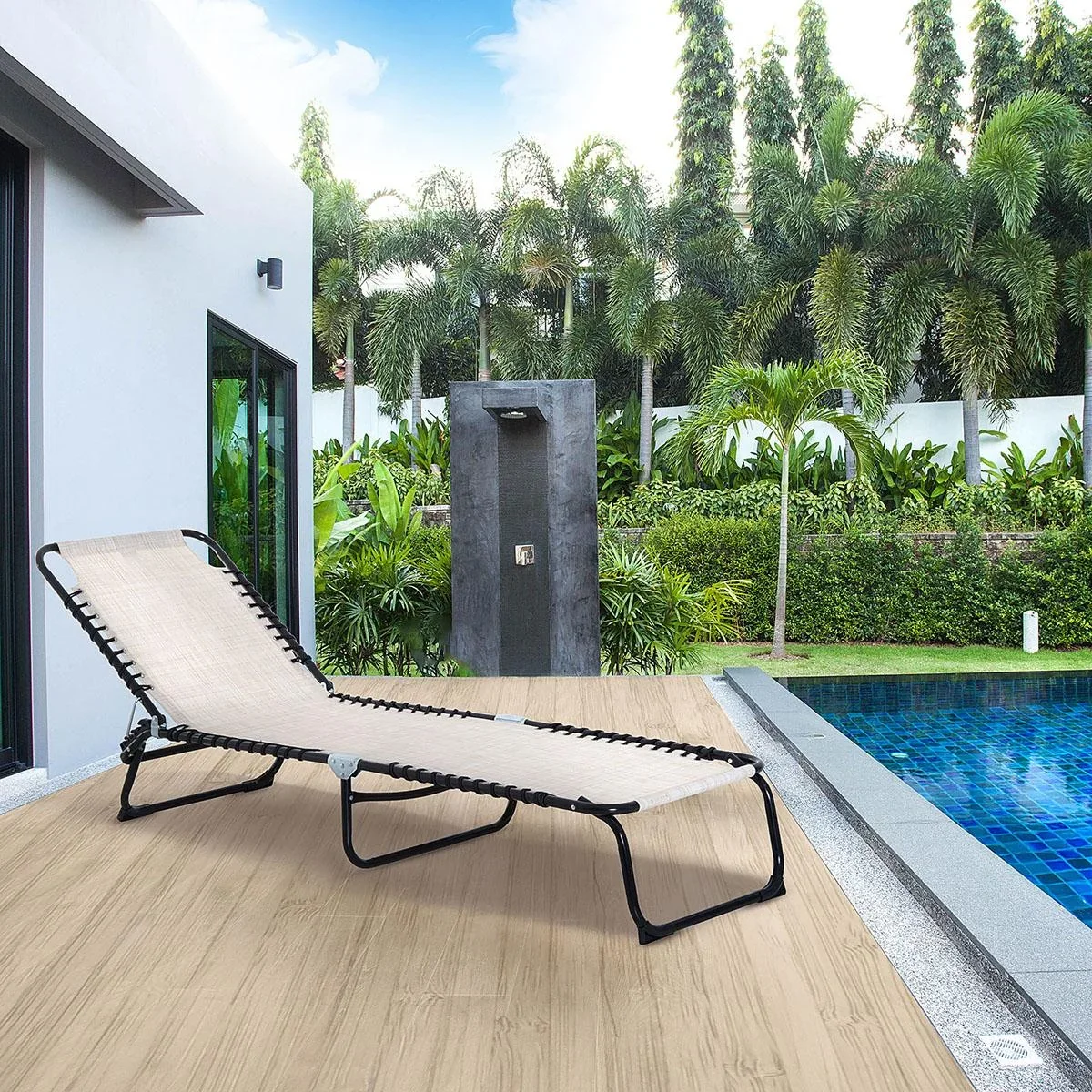 Sonnenliege faltbar Gartenliege Klappliege Garten 4-stufige Rückenlehne verstellbar Stahl Mesh-Stoff Beige197 x 58 x 76 - 0