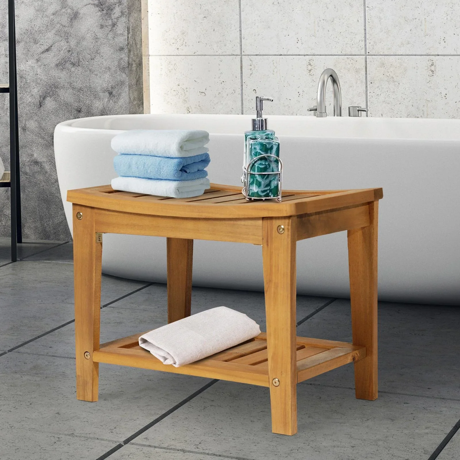 Duschhocker Badhocker Duschsitz Duschstuhl feuchtigkeitsbeständig Akazienholz Teak 53 x 35 x 43 cm - 2