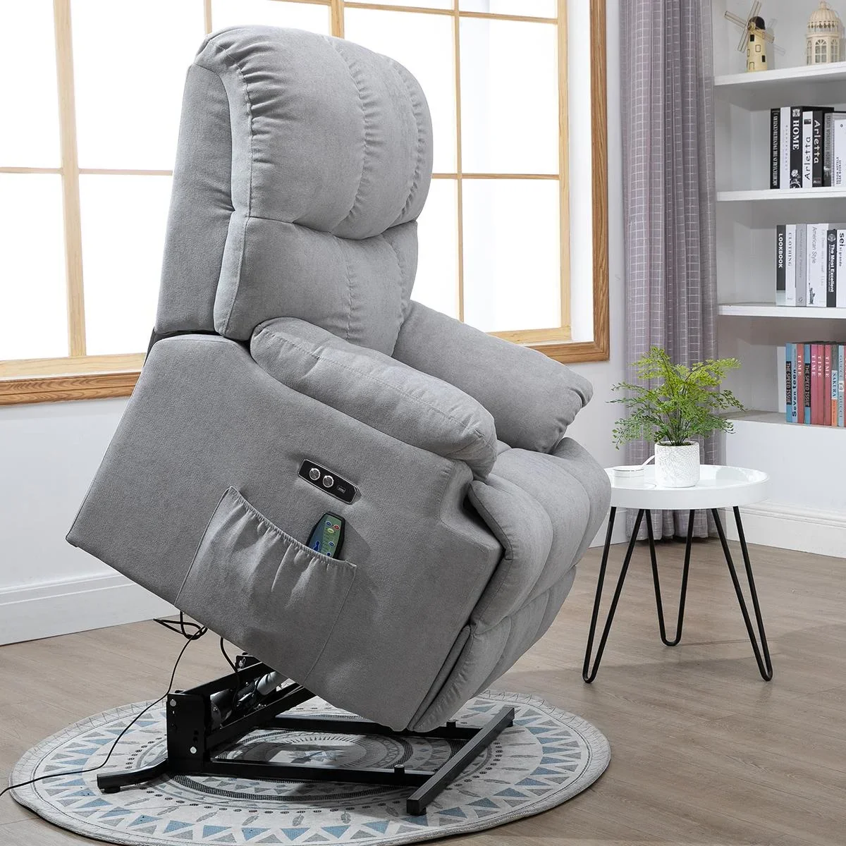 Massagesessel Aufstehhilfe Relaxsessel mit Wärmefunktion verstellbarer Winkel USB Fernbedienung Kurzplüsch Grau 83 x 95 - 0
