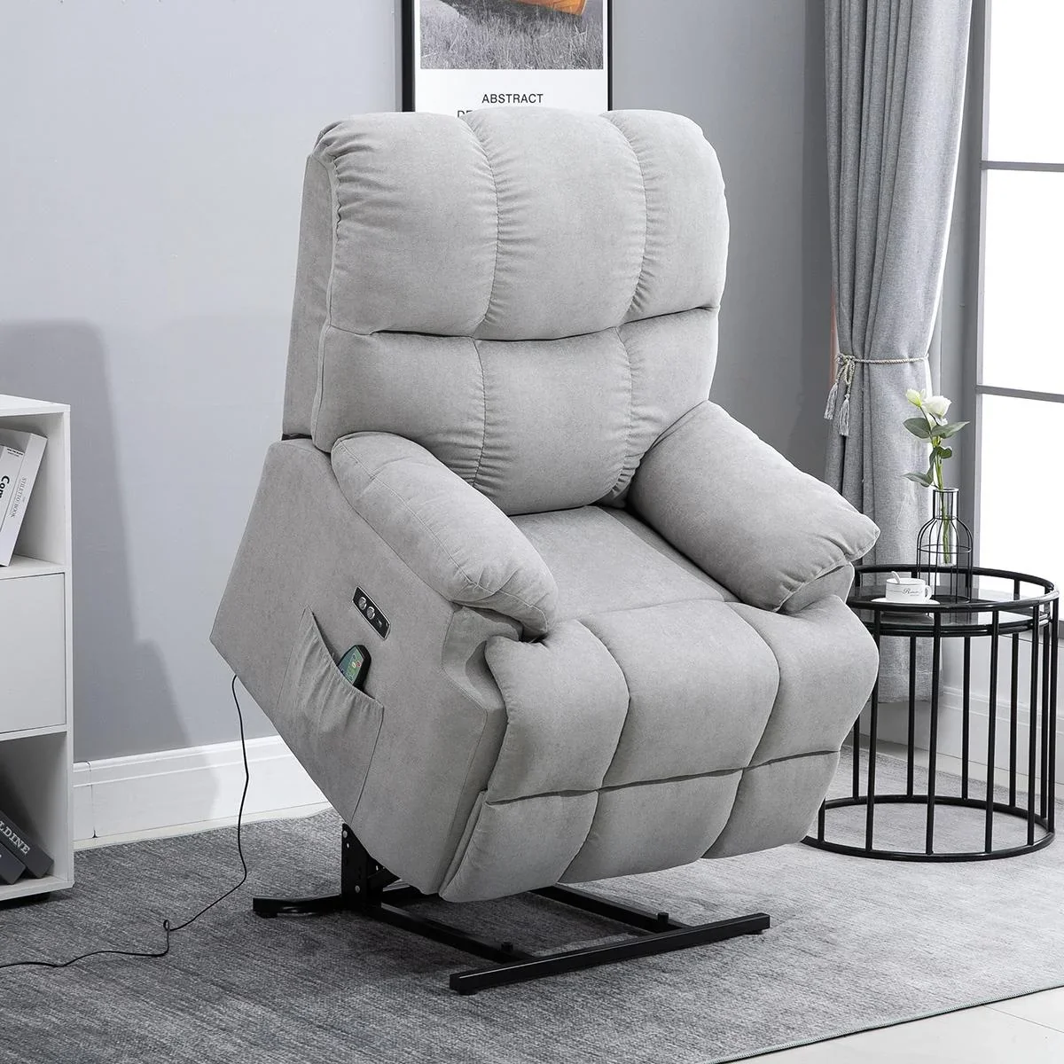 Massagesessel Aufstehhilfe Relaxsessel mit Wärmefunktion verstellbarer Winkel USB Fernbedienung Kurzplüsch Grau 83 x 95 - 1