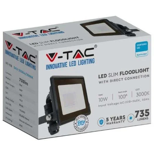 VT-118 LED-Flutlicht - 10 W - 735 Lm - 3000K - Schwarz - 8