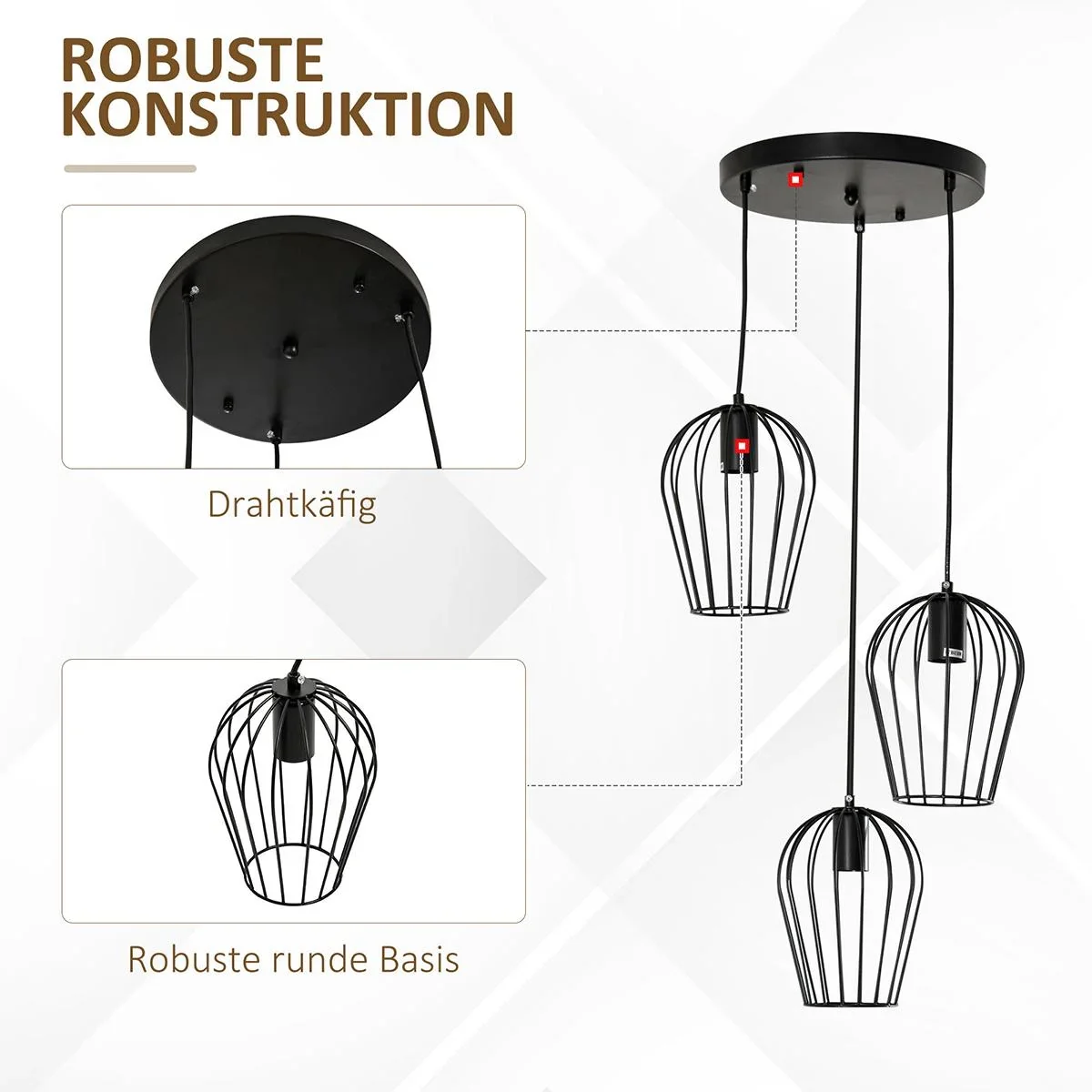 Pendelleuchte mit dem Metalldrahtkäfig-Design schwarz - 1