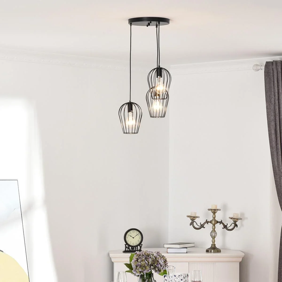 Pendelleuchte mit dem Metalldrahtkäfig-Design schwarz - 6