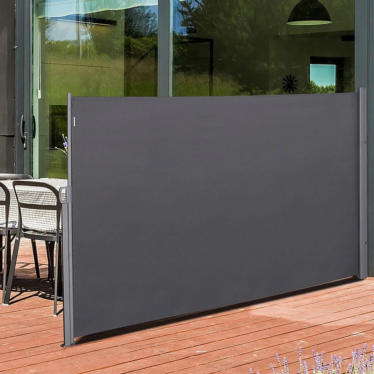 Seitenmarkise, Sicht- und Sonnenschutz, Seitenrollo, Polyester, Grau, 3 x 1,8 m - 1