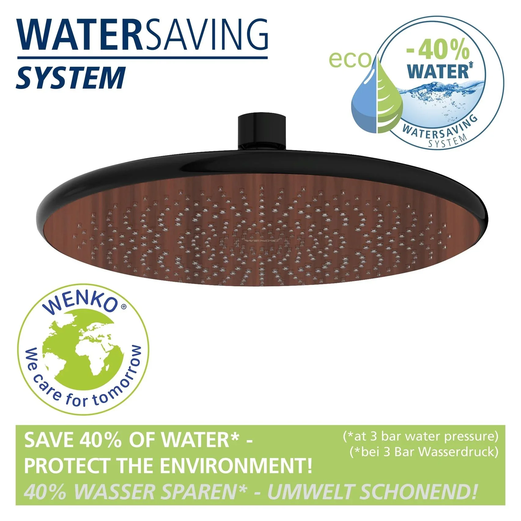 Wasserspar-Regenduschkopf Watersaving Wood, Ø 22,5 cm - 2