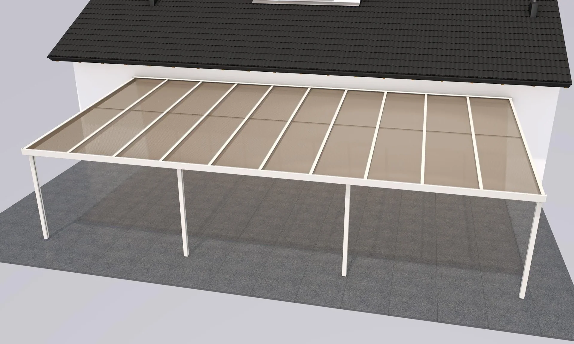 Terrassendach Premium, weiß, 10140 x 5060 mm - Acryl Stegplatten 16mm, bronze - 0