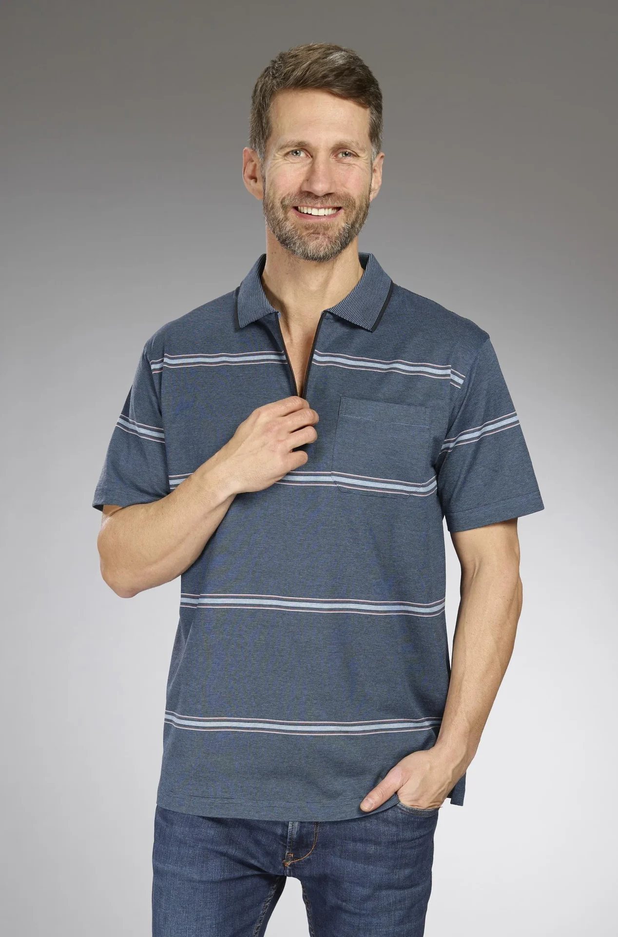 Poloshirt gestreift, Farbe blau, Gr.M - 2