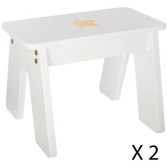 NL Kindertisch mit 2 Hockern - Weiß - 57x57x51 cm - 1