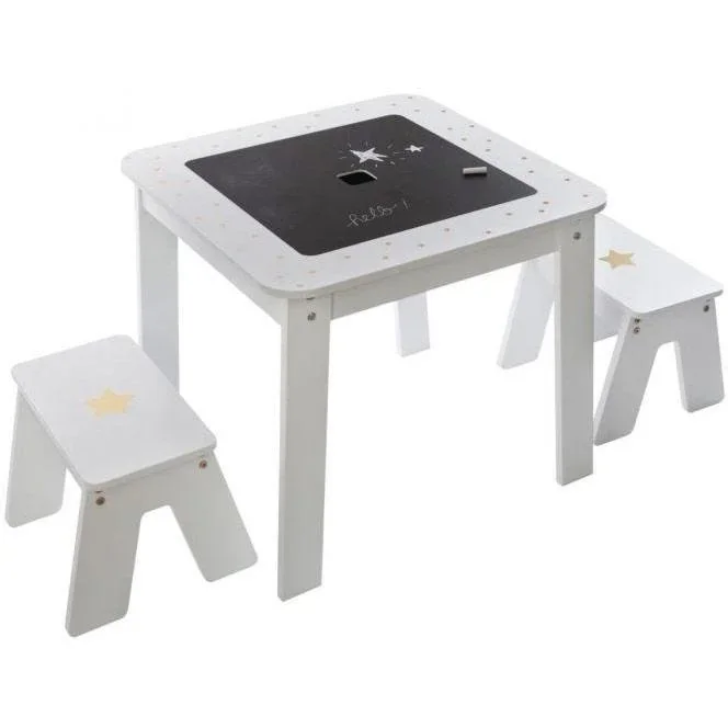 NL Kindertisch mit 2 Hockern - Weiß - 57x57x51 cm - 3