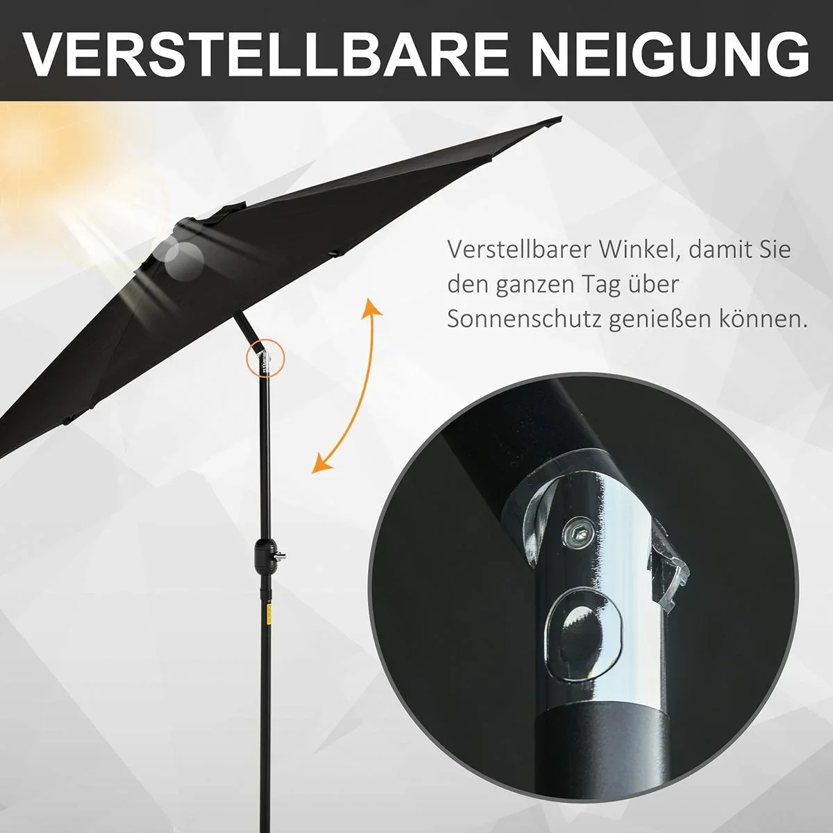 Sonnenschirm mit Handkurbel Schwarz - 0