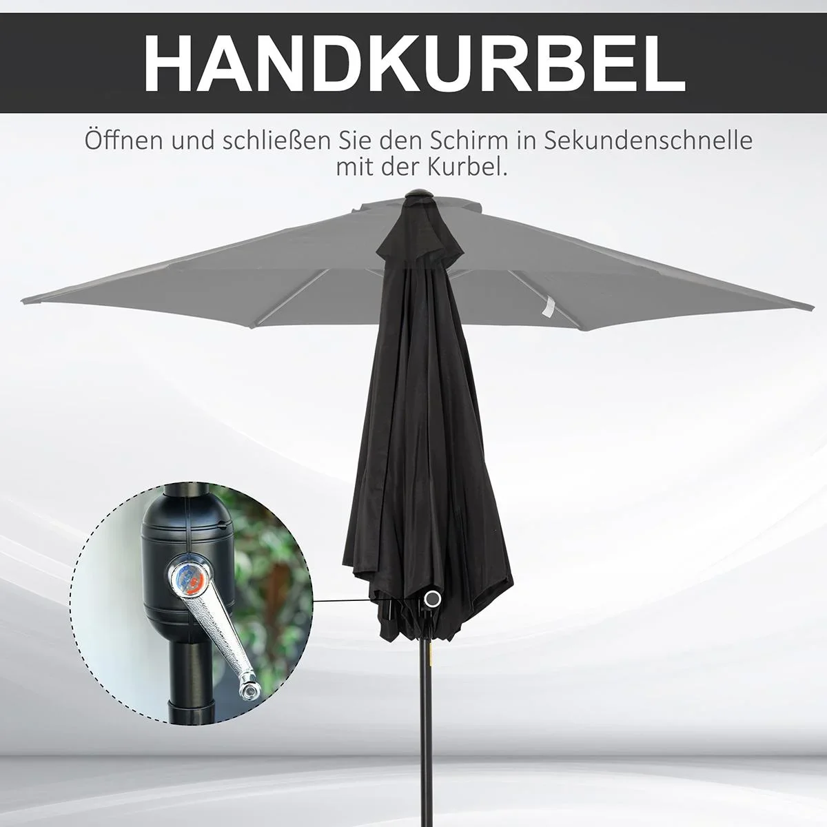 Sonnenschirm mit Handkurbel Schwarz - 1