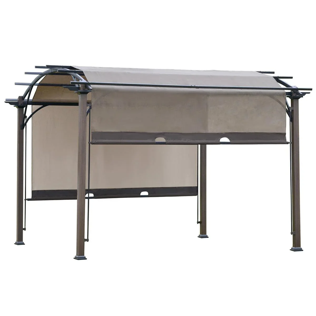 Pavillon Pergola mit einstellbarem Stoffdach UV+50 Überdachung Wasserfest Sonnenschutz Texteline Stahl Kaffee+Braun 3,45 - 2