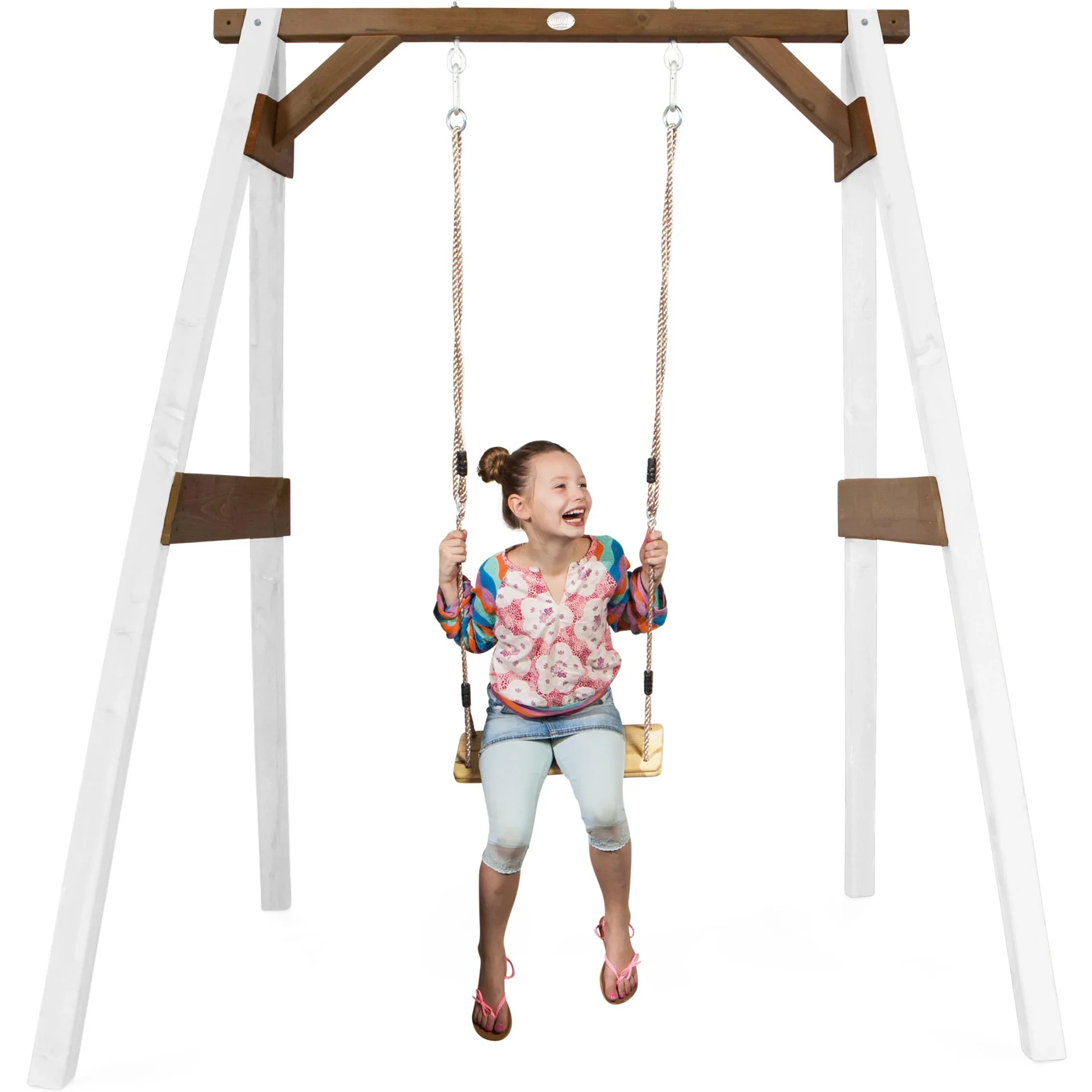 Einzelschaukel Weiß/Braun - 5