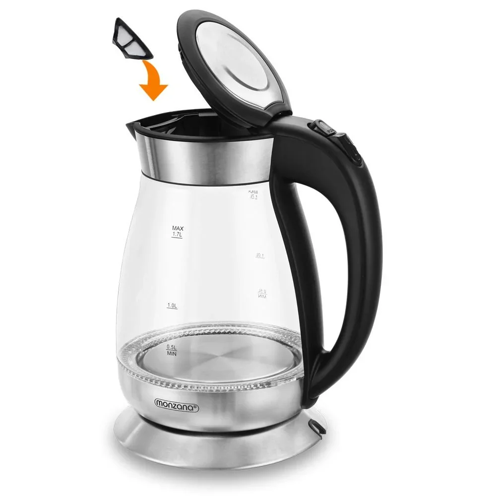 Wasserkocher Schwarz/Silber Glas/Edelstahl 1.7L - 0