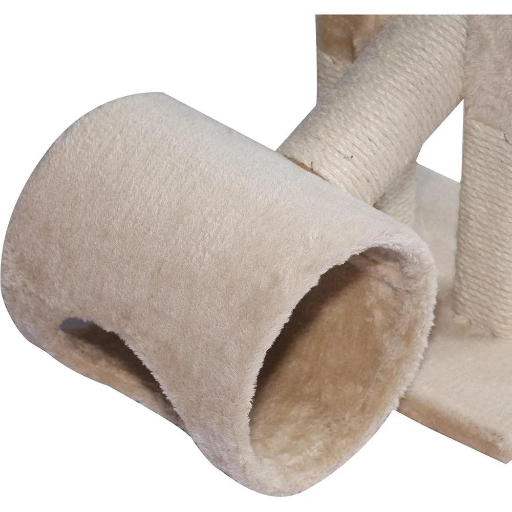 Kratzbaum Katzenbaum Spielbaum Wippe 2 Tunnel mit Loch Beige L67 x B30 x H26 cm - 6