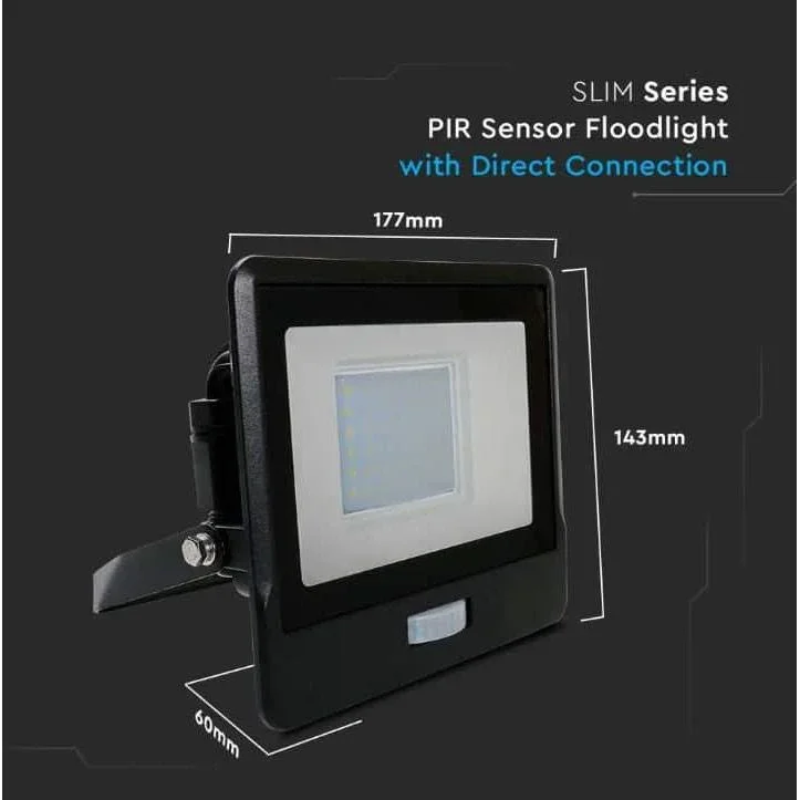 VT-138S LED-Flutlicht mit Sensor - 30 W - 2340 Lm - 3000K - Schwarz - 0