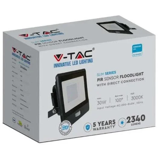 VT-138S LED-Flutlicht mit Sensor - 30 W - 2340 Lm - 3000K - Schwarz - 1