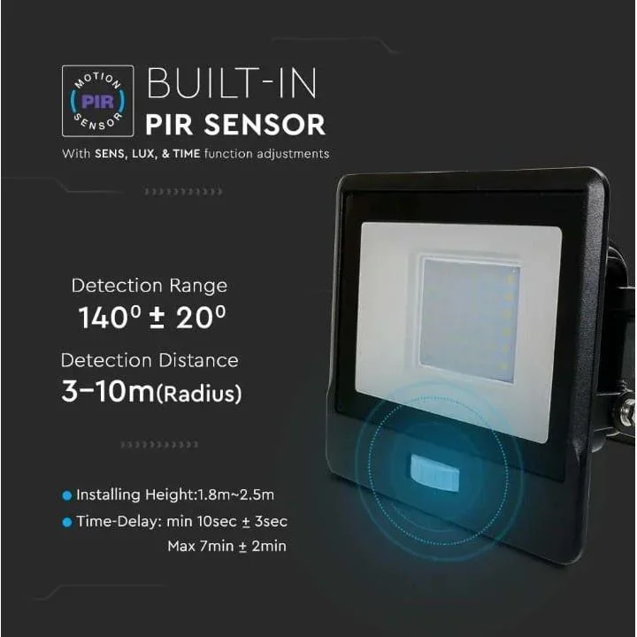 VT-138S LED-Flutlicht mit Sensor - 30 W - 2340 Lm - 3000K - Schwarz - 6