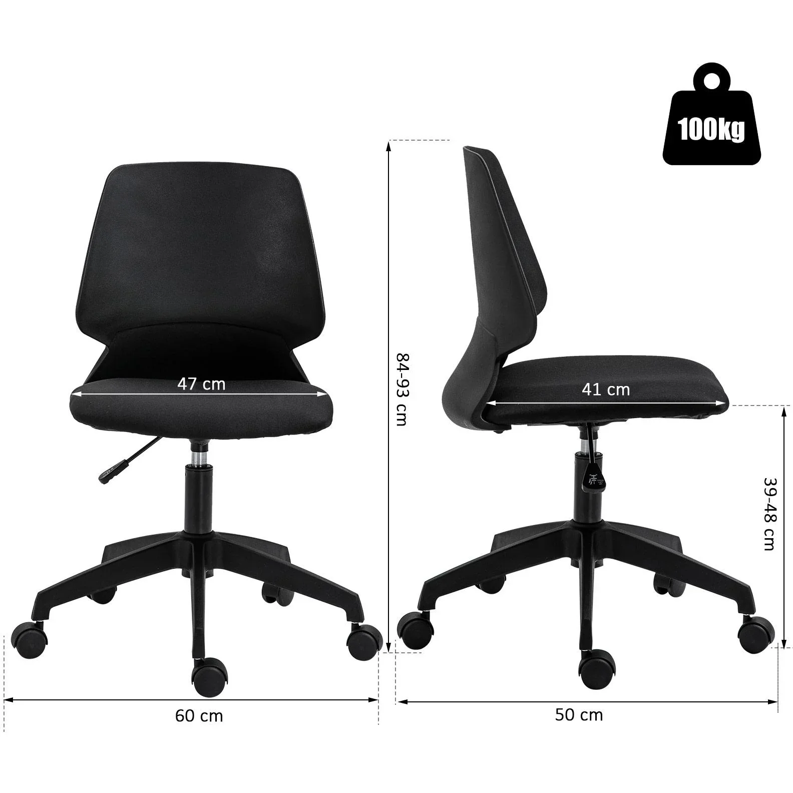 Drehstuhl Schreibtischstuhl rollbar höhenverstellbar ergonomisch gepolstert Leinen Schwarz 60 x 50 x (84 93) cm - 0