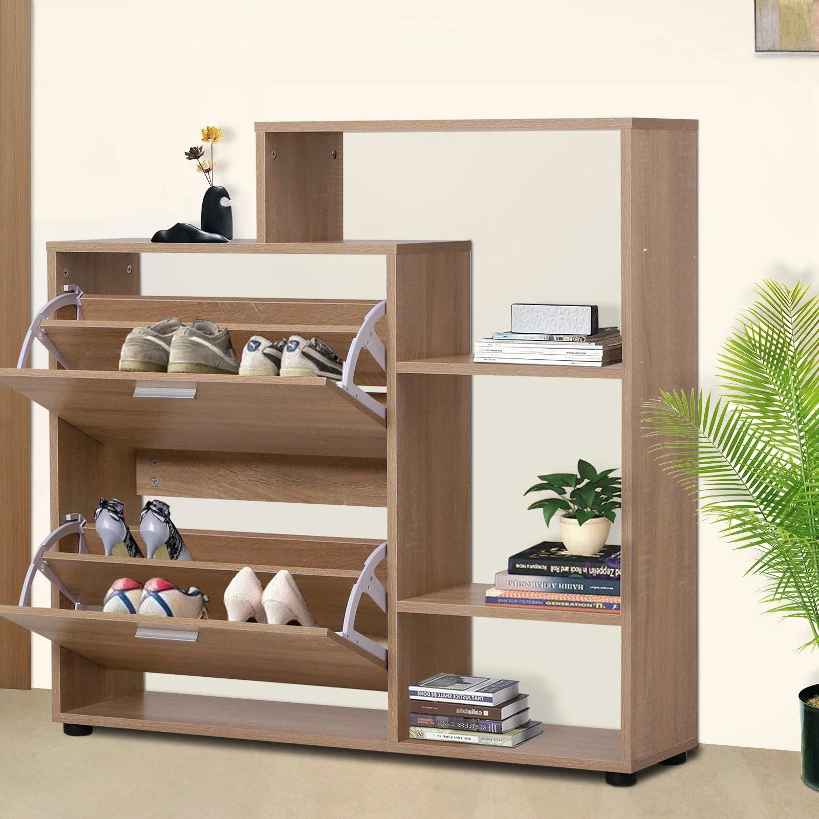 Schuhschrank Schuhregal Schuhkipper Schuhkommode 2 Klappen 20 Schuhe Holz Natur 101,5 x 25,5 x 98 cm - 2