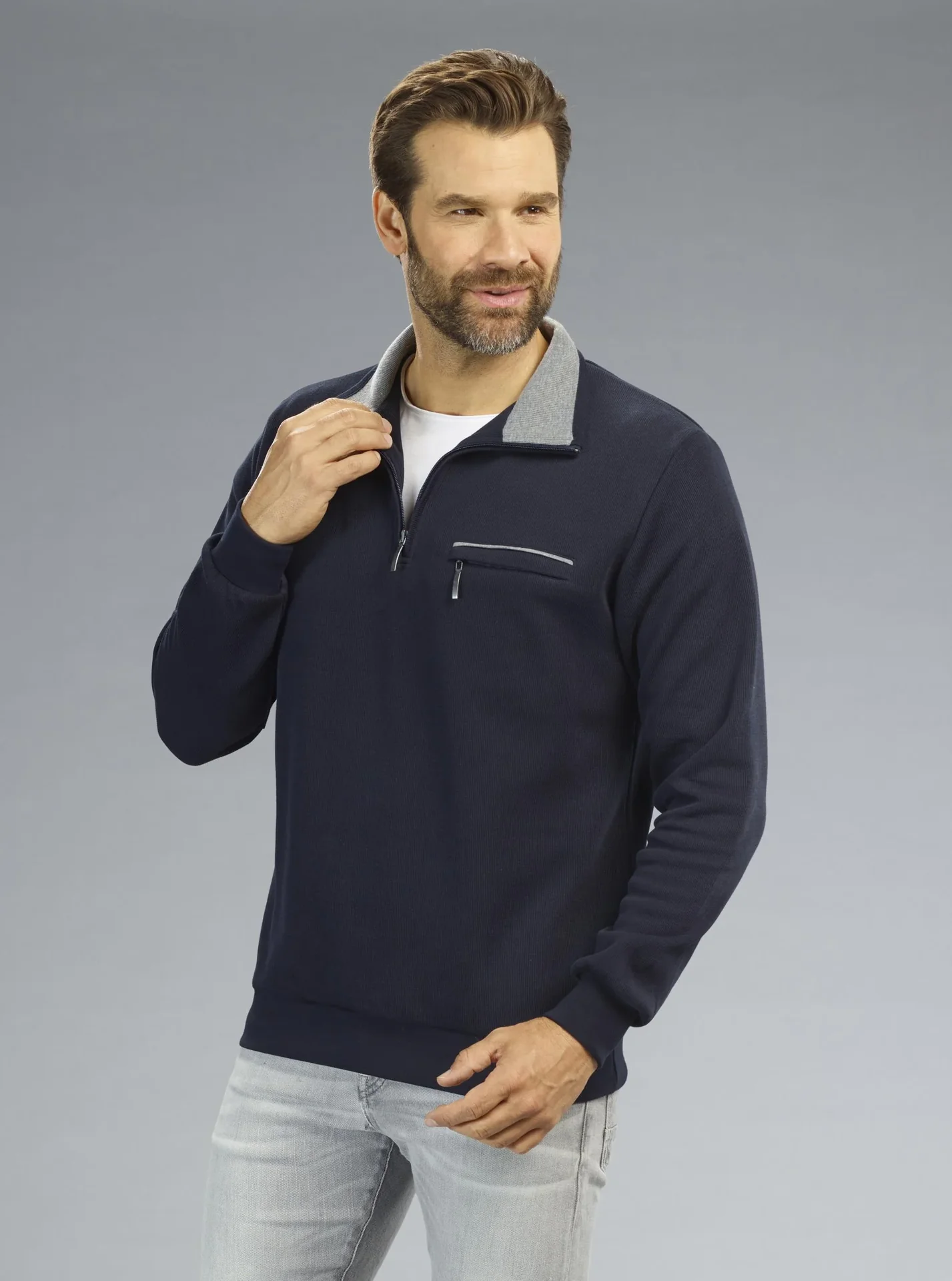 Sweatshirt mit Reißverschluß, Farbe marine, Gr.M - 2