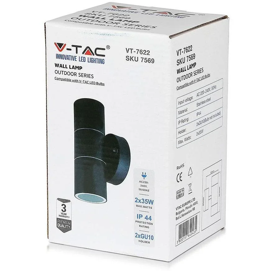 VT-7622 Wandleuchte für den Außenbereich Auf/Ab - GU10 - Edelstahl - Schwarz - IP44 - 5