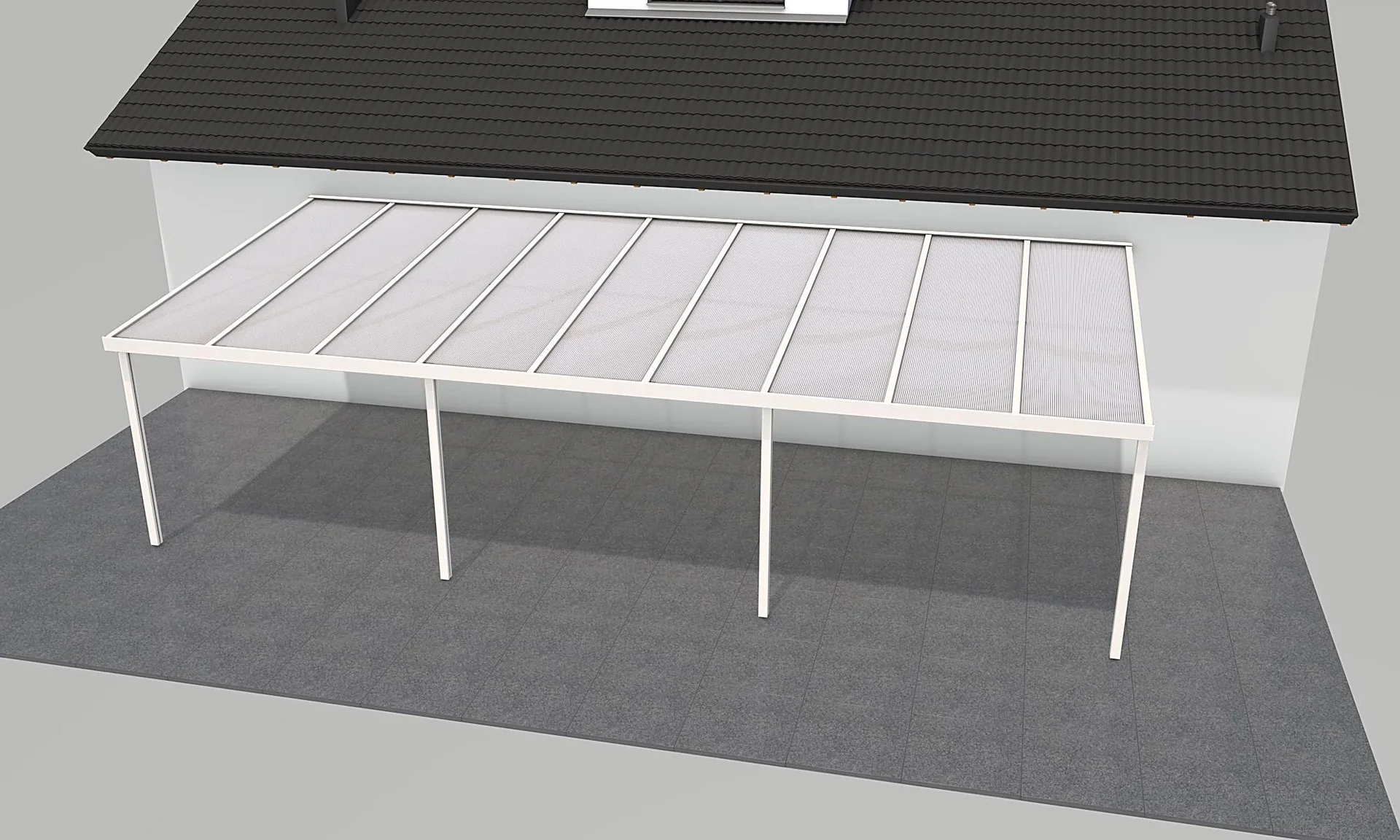 Terrassendach Premium, weiß, 9135 x 4060 mm - Polycarbonat Stegplatten 16 mm, weiß gestreift - 0
