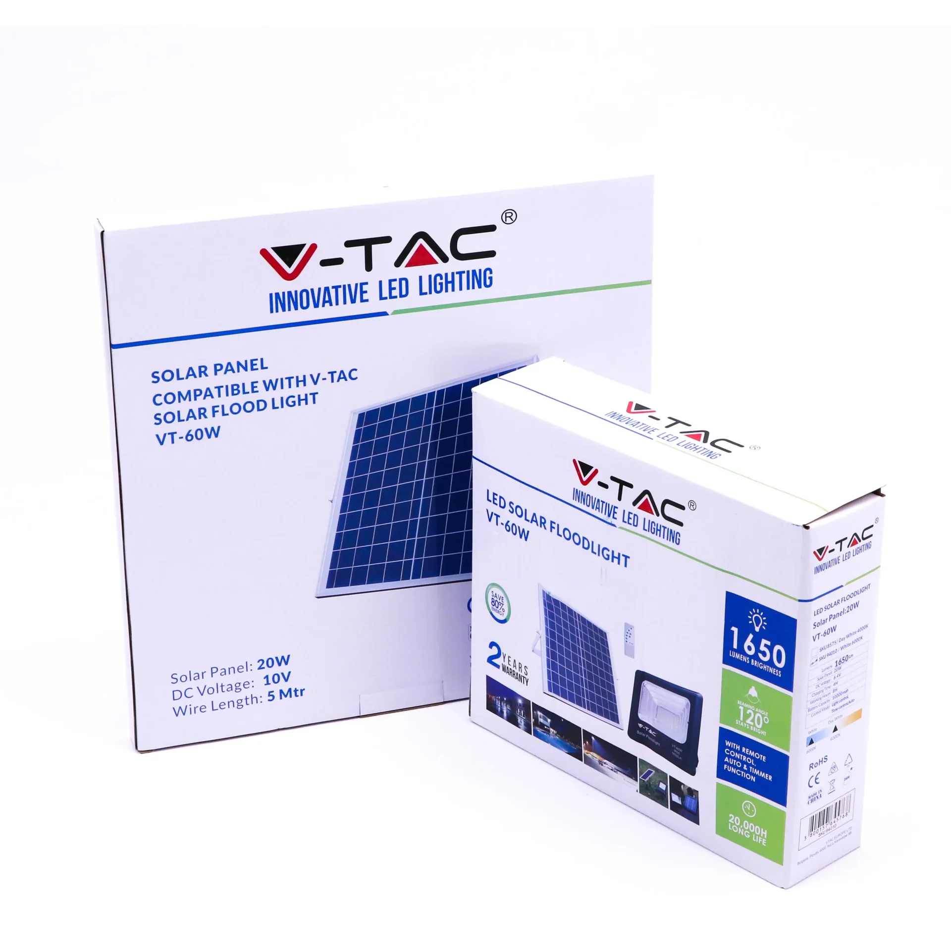 VT-60W Solarscheinwerfer mit separatem Solarpanel - 20W - 1650 Lumen - 4000K - Solarenergie - 1
