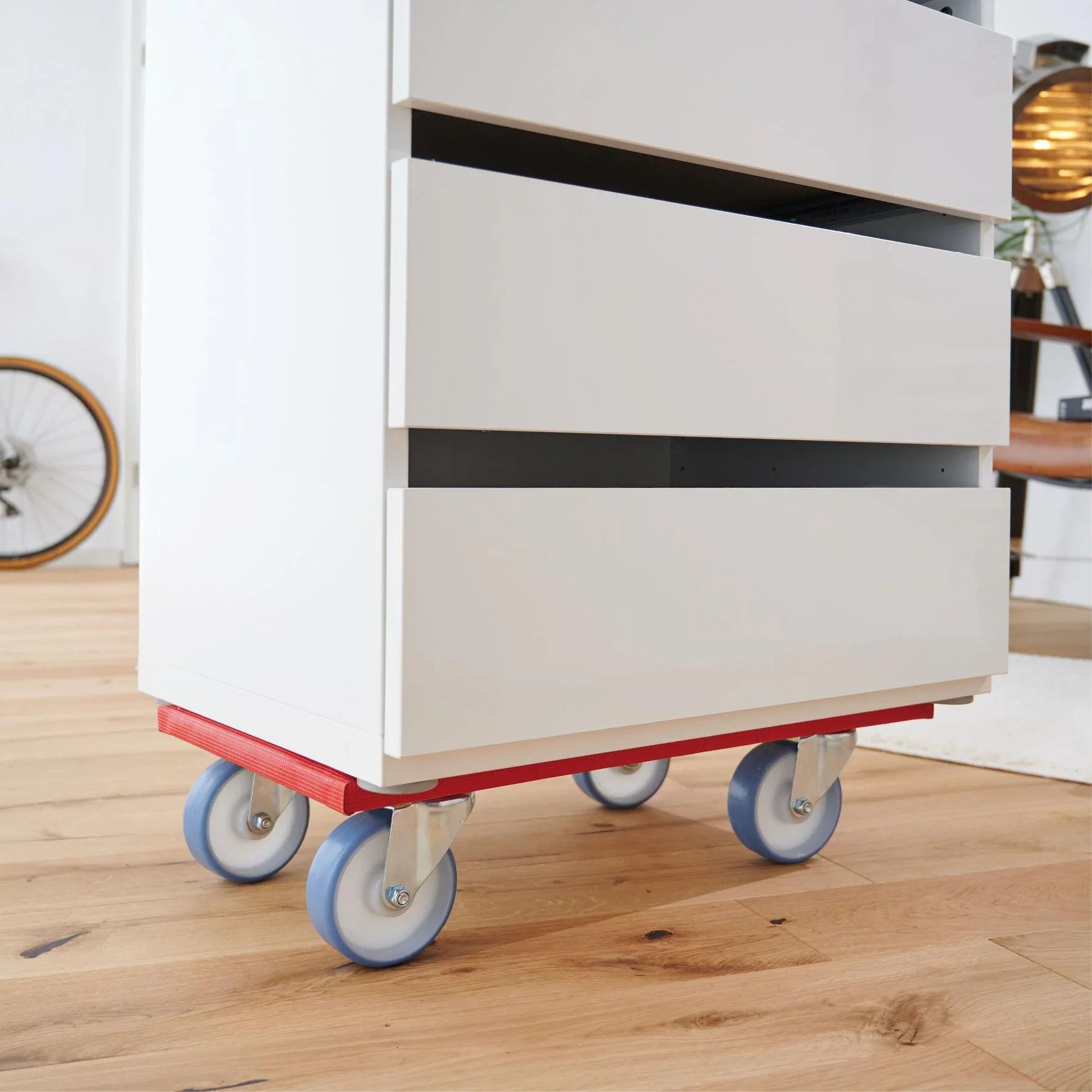 Transporthilfe MM 1396, 57,5 x 30 x 14 cm, softe Rollen Ø 100 mm, Rollenlager, Platte FSC® bezogen, Tragkraft 400 kg - 1