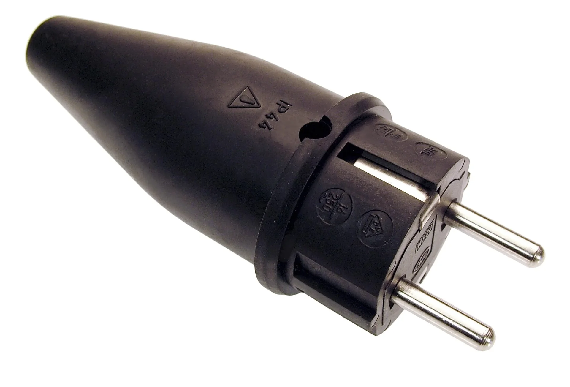 Vollgummi Stecker - 2 Stück mit Schutzkontakt IP44 - schwarz - 0