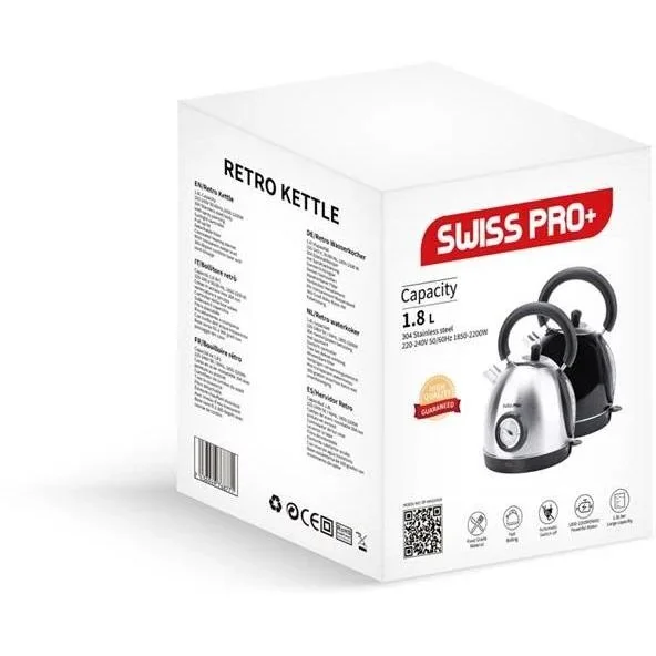 Retro-Wasserkocher - 2200W - 1,8L - Schwarz - 2