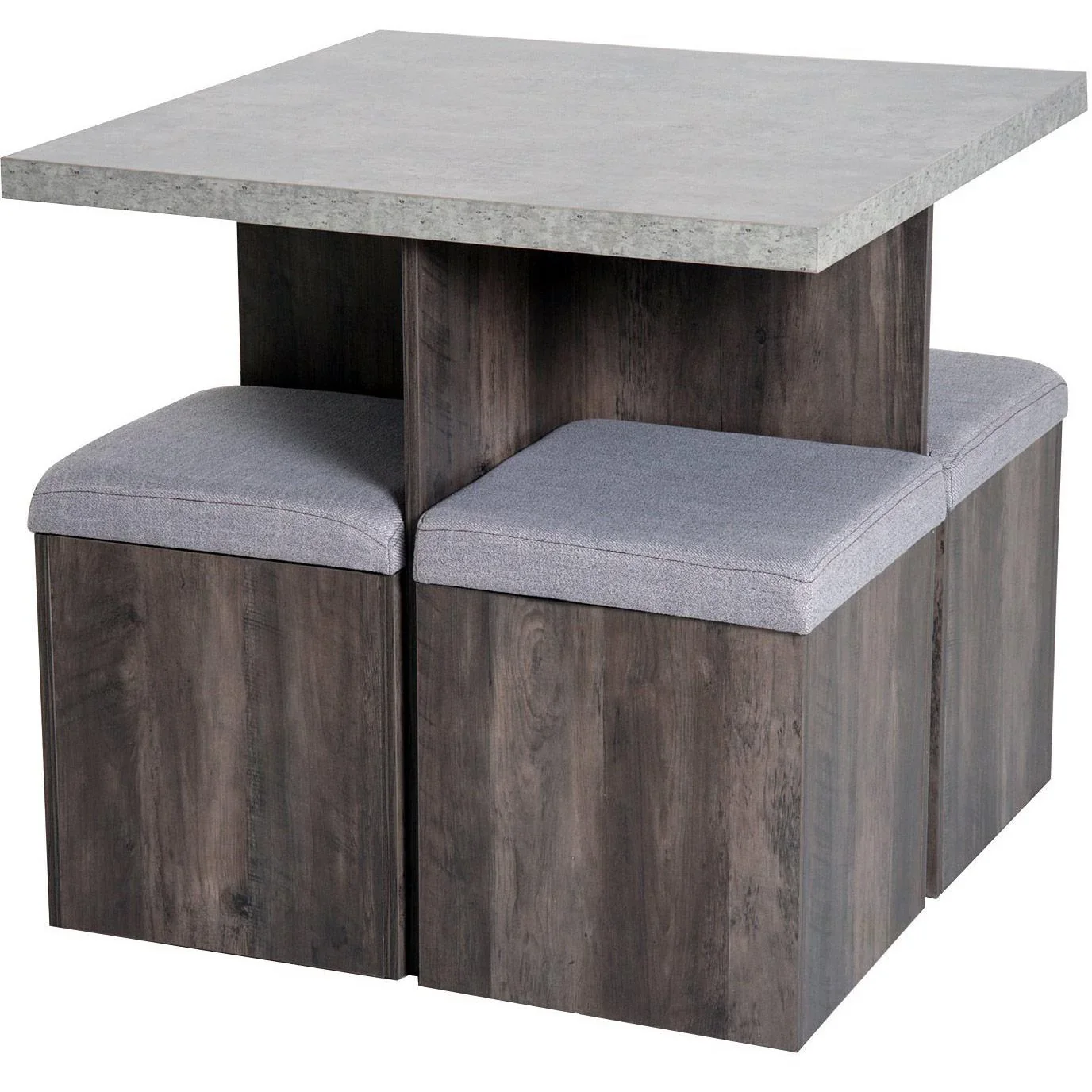 Essgruppe Esstisch Set mit 4 Hockern Grau 80x80cm - 2