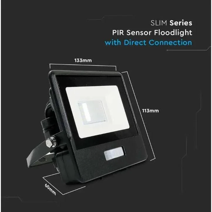 VT-118S LED-Flutlicht mit Sensor - 10 W - 735 Lm - 3000K - Schwarz - 0