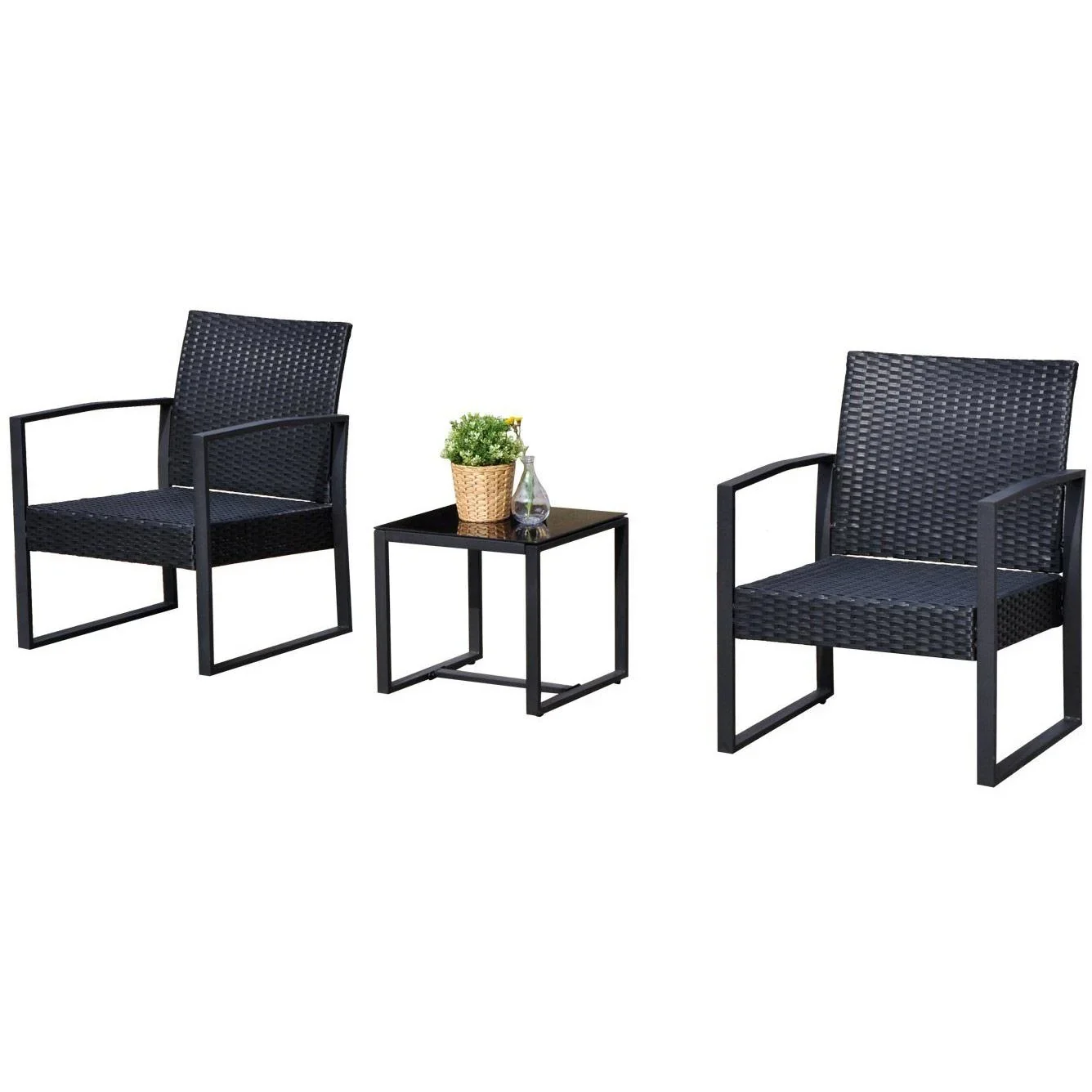 Sitzgruppe Polyrattan Gartenset 5 tlg, mit Kissen Schwarz - 0