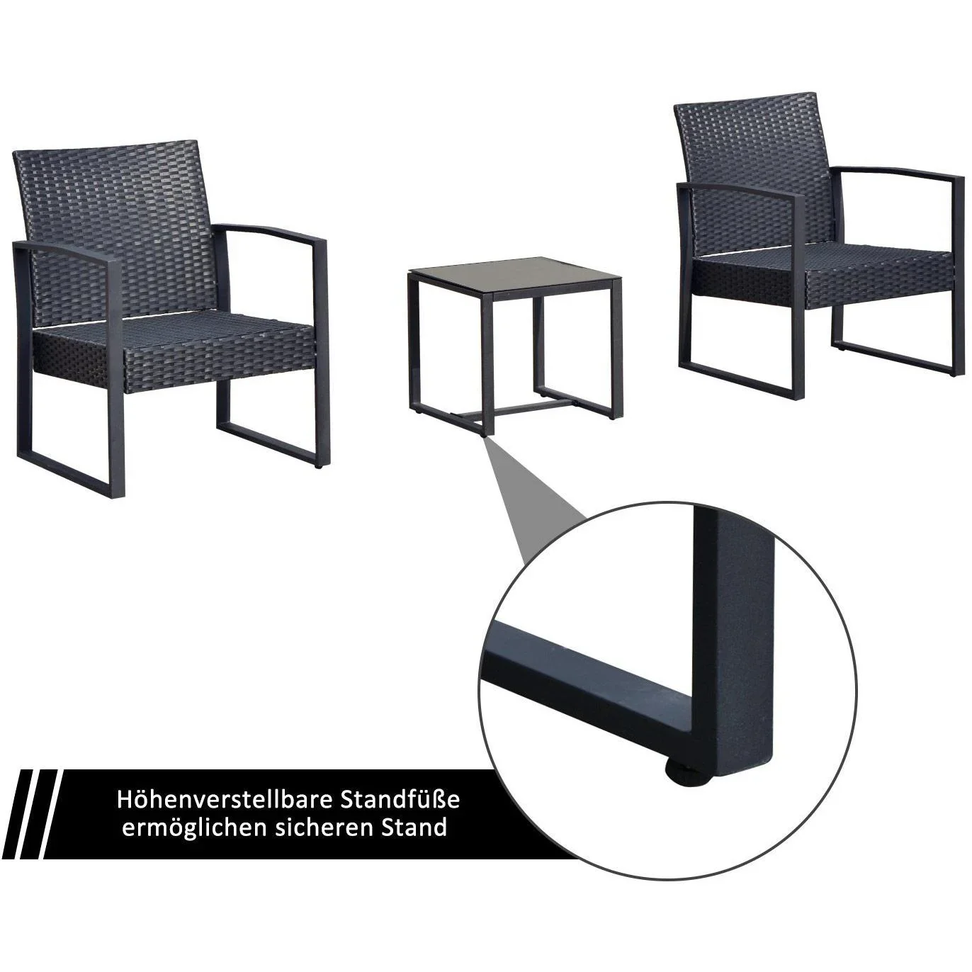 Sitzgruppe Polyrattan Gartenset 5 tlg, mit Kissen Schwarz - 1